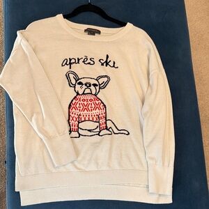French Connection white Sweater with Red Patterned Dog Design size M